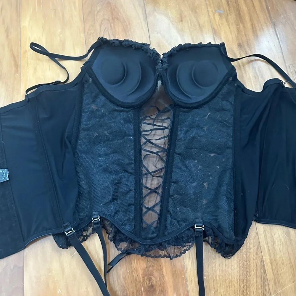 Rene Rofe Black Rose Corset w/ Garters | Sm